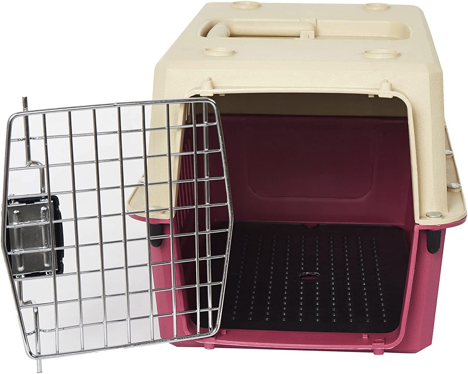 Small Plastic Cat & Dog Carrier Cage Portable Pet Box Airline Approved Pet Kennel 16.5lbs Weight Capacity, Red - Luckyermore