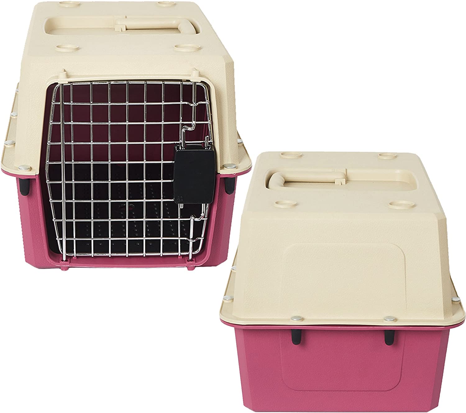 Small Plastic Cat & Dog Carrier Cage Portable Pet Box Airline Approved Pet Kennel 16.5lbs Weight Capacity, Red