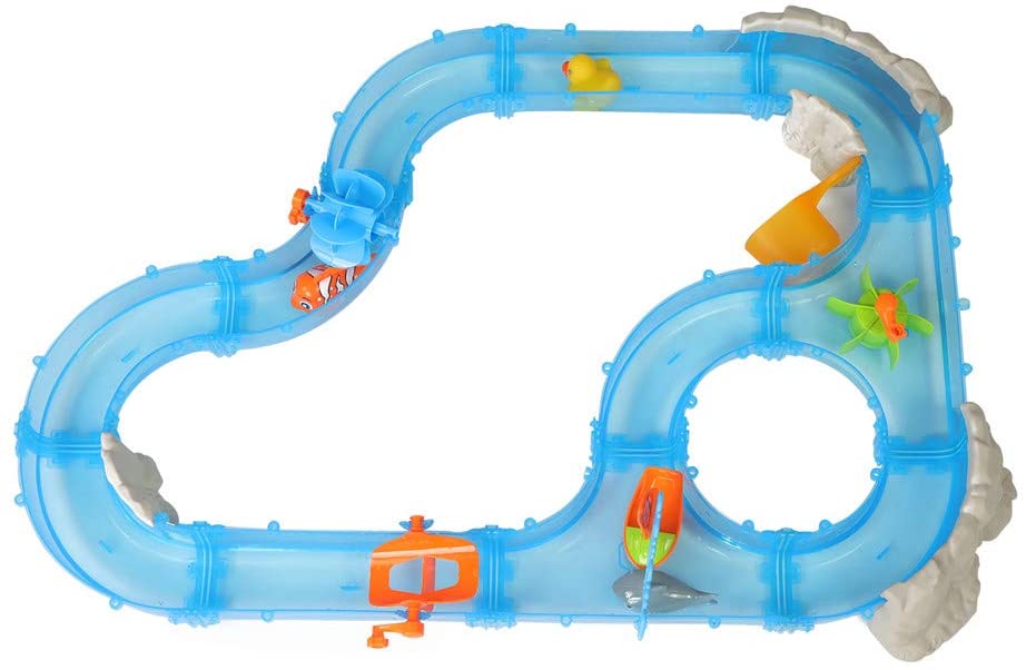 Water Fun Game 69Pcs Ocean Track Children's Playground Parenting Fishing Game - Summer Water Game Toddler Education Teaching and Learning of Ocean Sea Animals