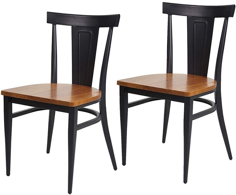 LUCKYERMORE Set of 2 Dining Room Side Chair Wood Kitchen Chairs with Metal Legs Fully Assembled, Black