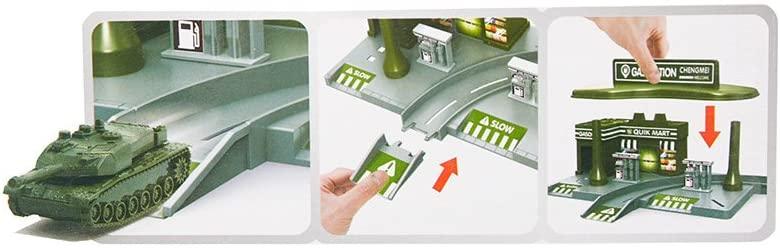 Pretend Toddler's Military Gasoline Station Toy Set with Cars,Green Color Army Men Vehicles