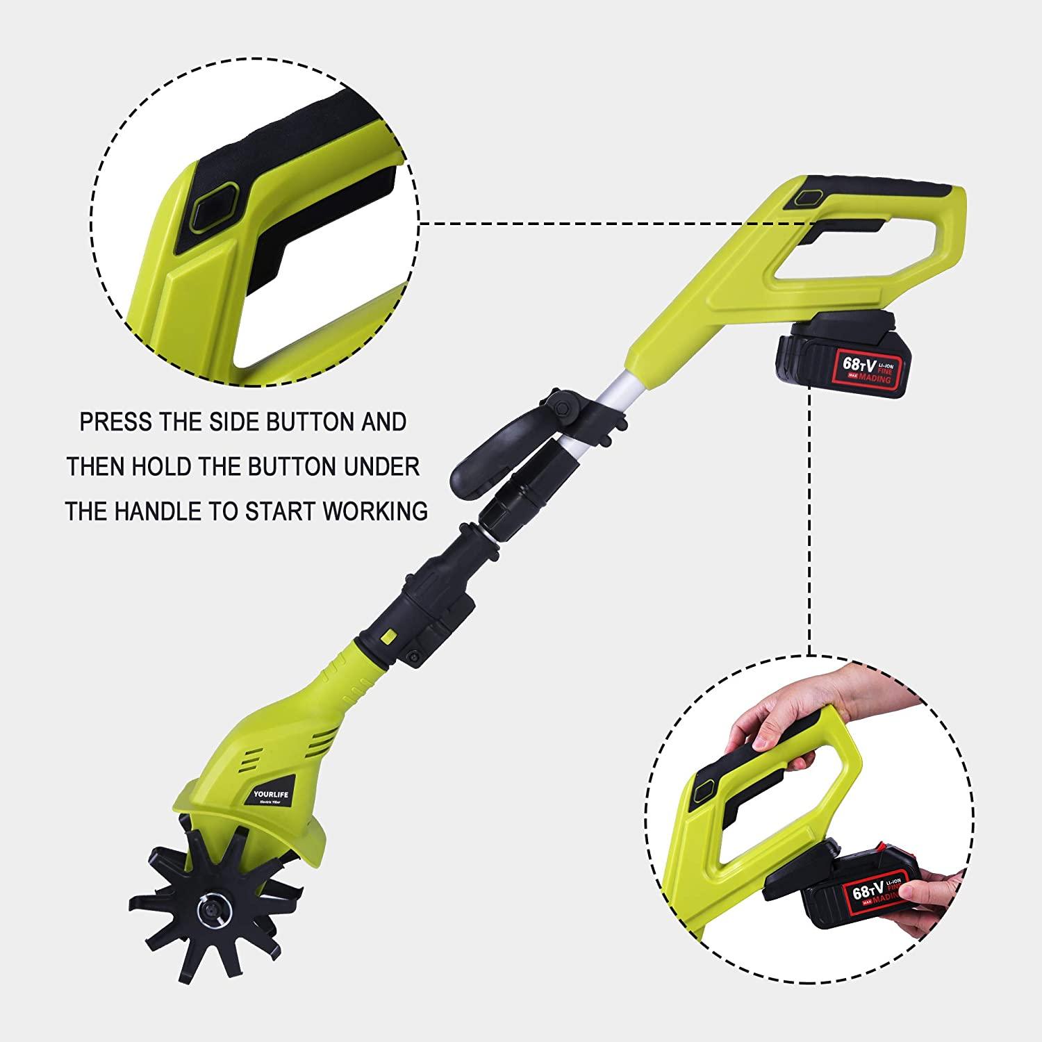LUCKYERMORE Cordless Electric Garden Tiller/Cultivator Adjustable with 20V 2.0 Ah Lithium Battery and Charger