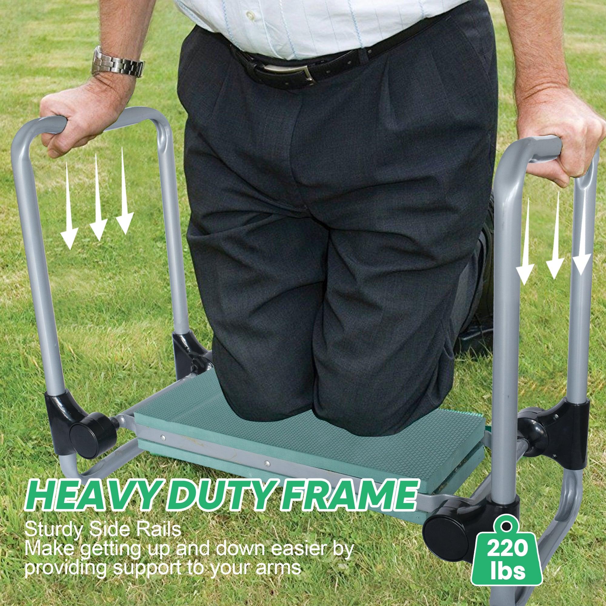 LUCKYERMORE Garden Kneeler Seat Stool with Tool Pocket and Soft EVA Kneeling Pad, Green
