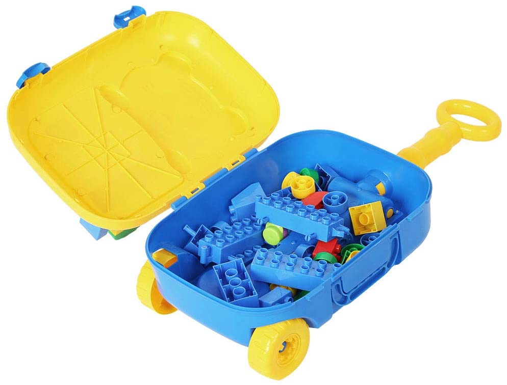 DIY Educational Blocks Baby Travel Case Plastic Rolling Luggage for Toddler