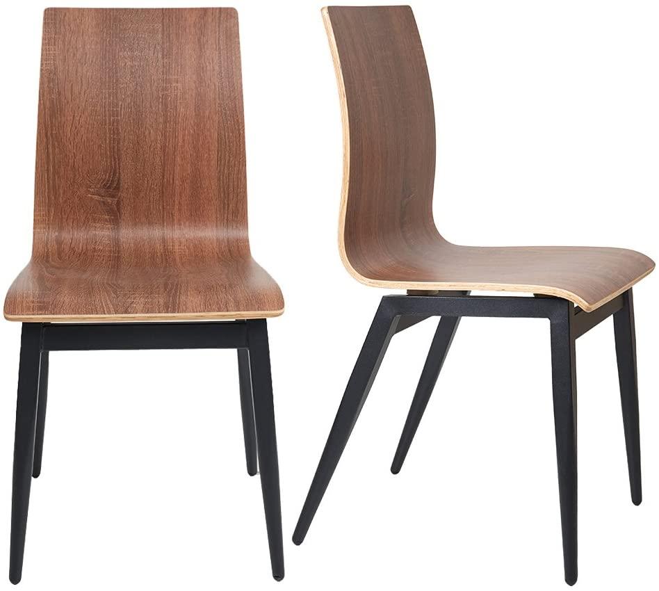 LUCKYERMORE Set of 4 Modern Kitchen Chairs with Wooden Seat and Metal Legs Dining Side Chair, Brown