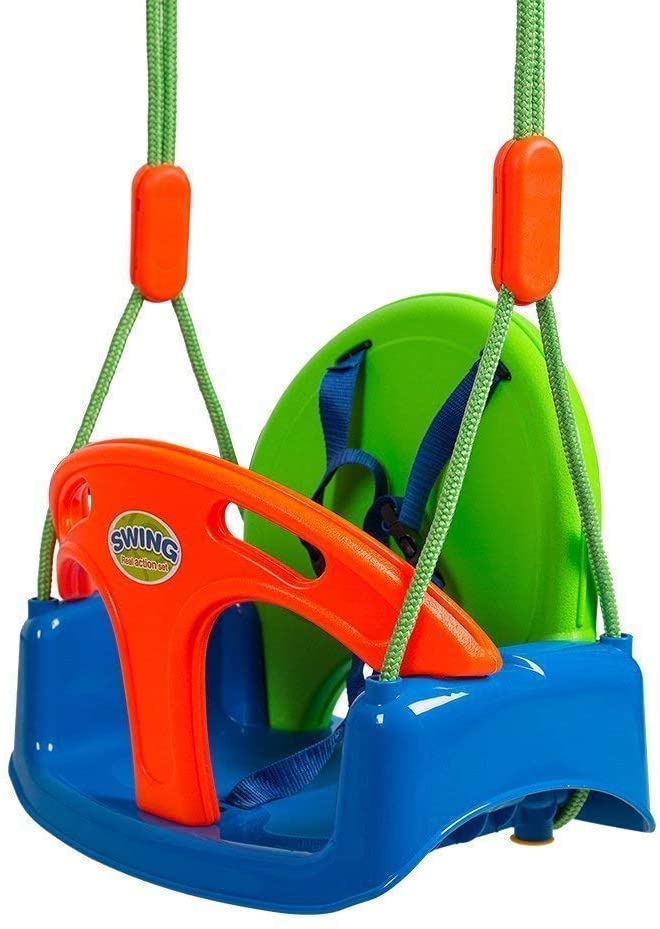 3 in 1 Baby Toddler Swing Set with Stand, Seat Belt and Metal Stand for Playground Indoor Backyard - Luckyermore