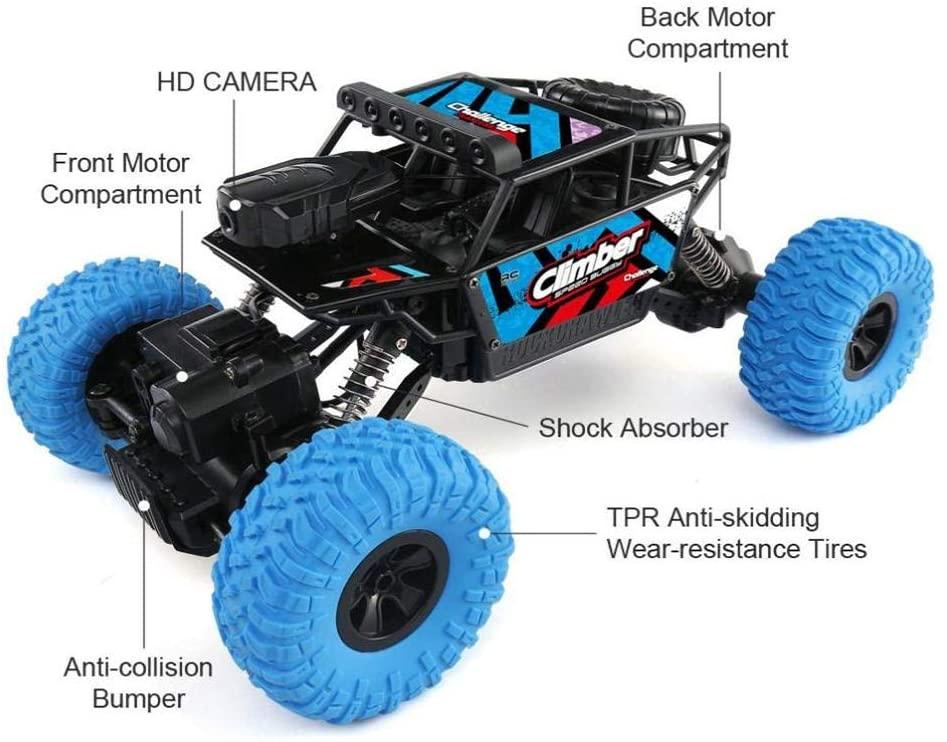 RC Hobby Toys Off-Road Sport Cars 4WD 2.4Ghz Rock Crawler Vehicle Truck with Wi-Fi HD Camera Gifts for Kids and Adults - Luckyermore