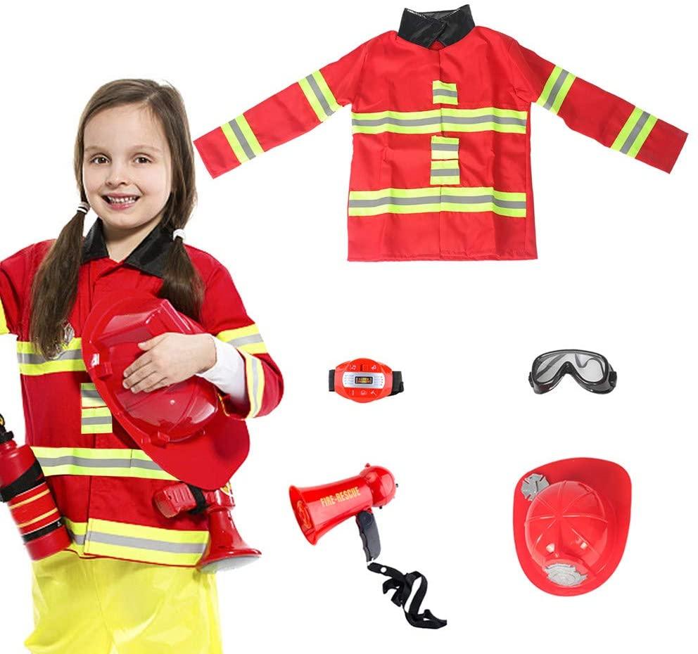 Kids Fireman Costume Toy for Kids,Boys,Girls,Toddlers, and Children with Complete Firefighter Accessories