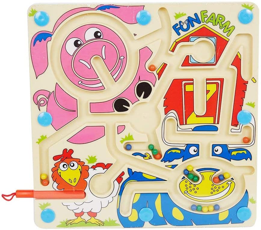 Magnetic Maze Family Kids 3 up 2-Sided Board Game Maze Puzzles,Traffic Maze & Flying Chess