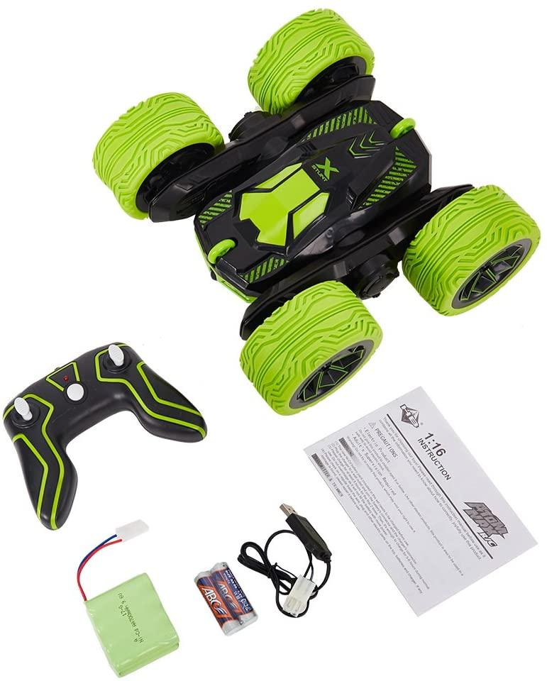 RC Cars Off-Road, 4WD Remote Control Monster Truck Rotate 360 Double Sided Race Car /Green - Luckyermore
