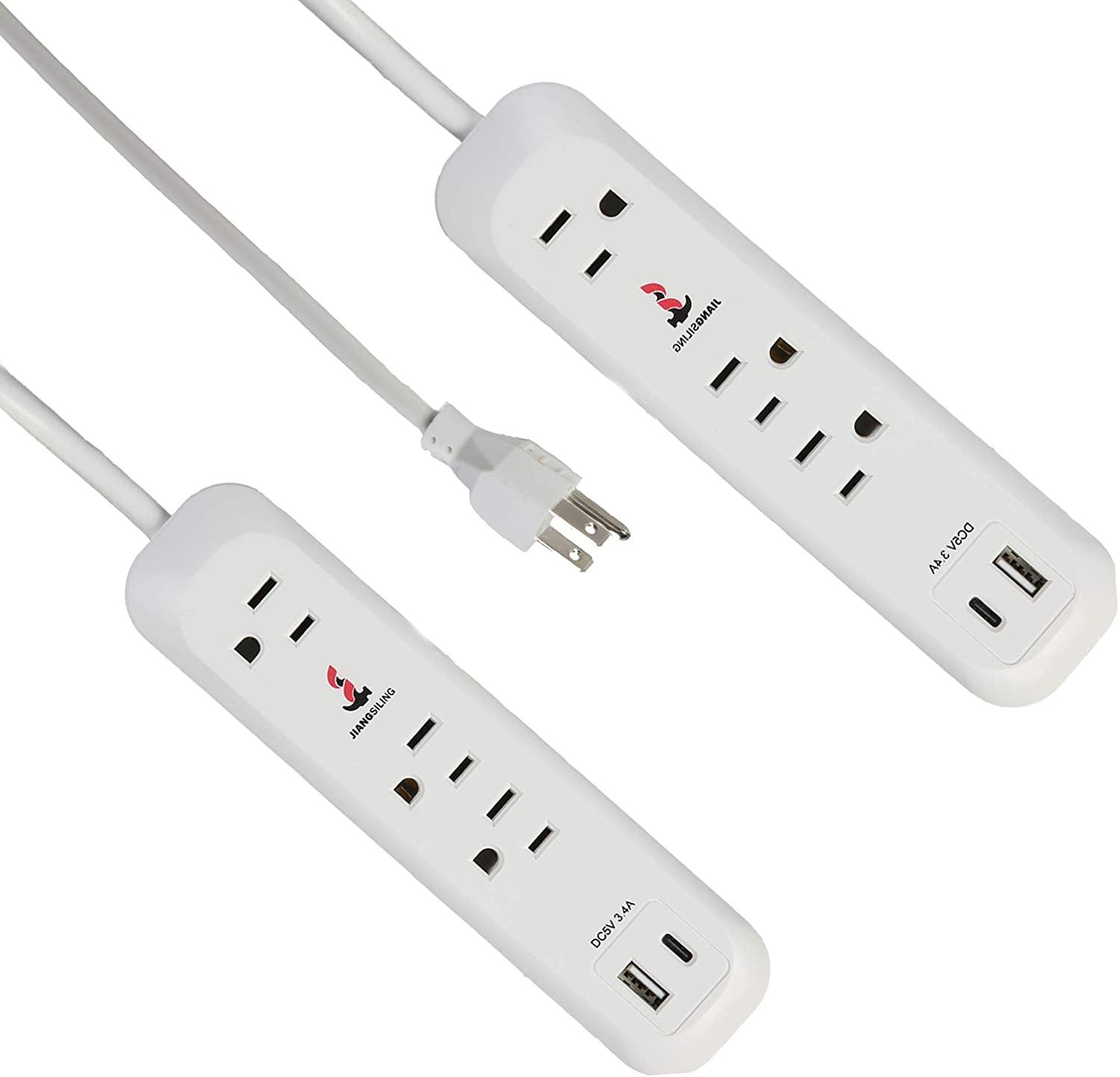 Set of 2 Power Strip 3 Outlet 1 USB Port 1 Type-C Port with Surge Protectorfor Office Home Travel