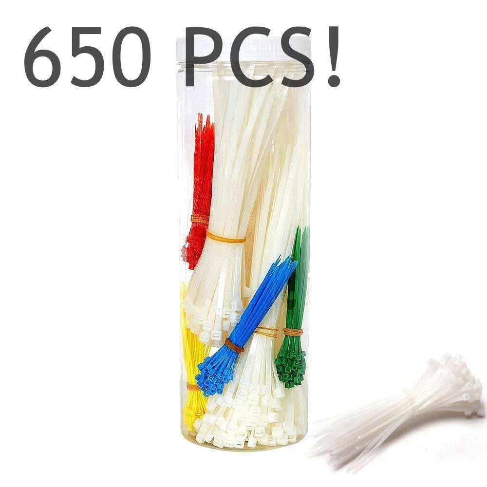 650 pc Nylon Zip Ties Cable Wire Ties Adjustable Self-Locking Multi-Color for Home,Outdoor,Office - Luckyermore