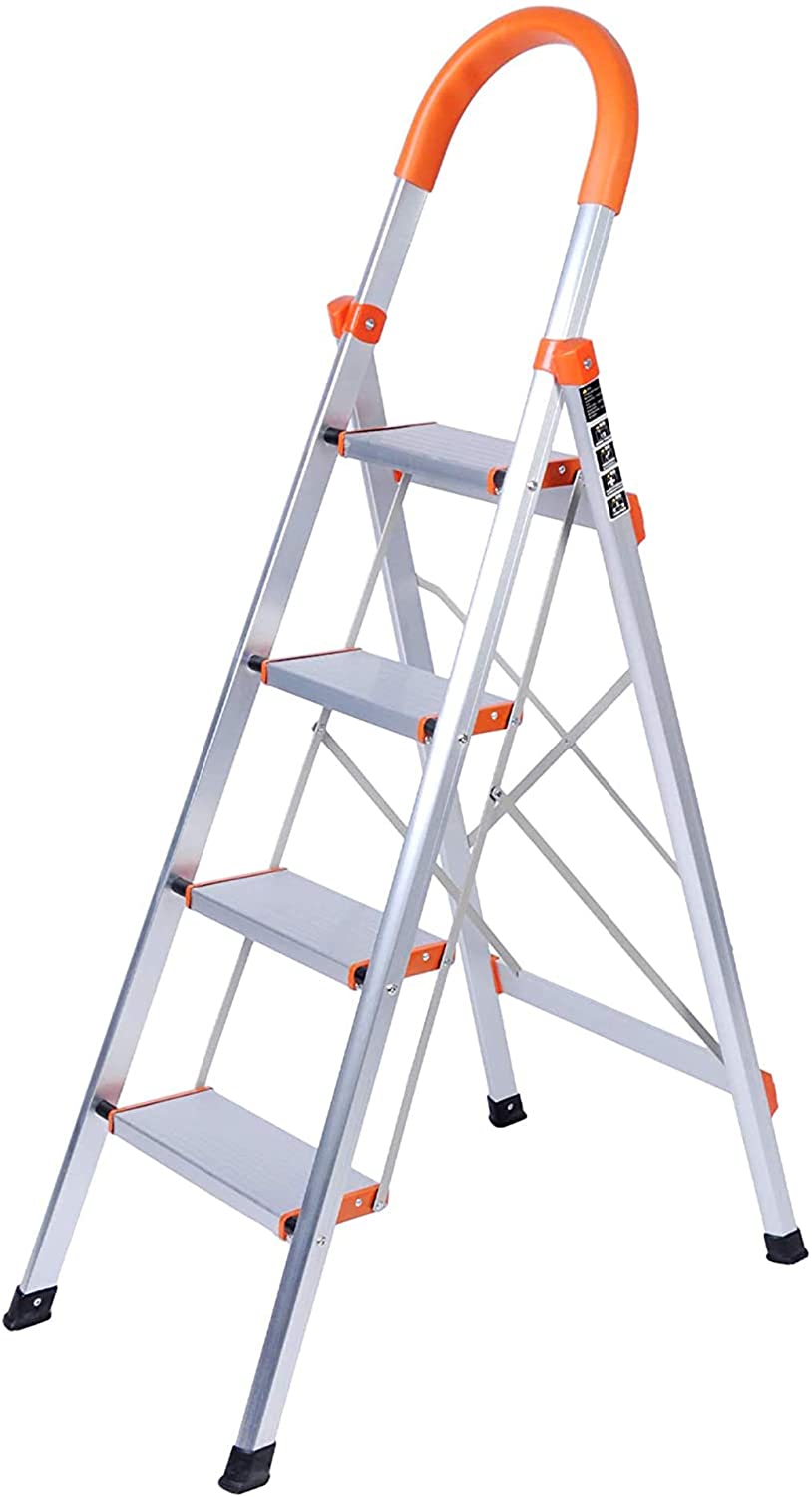 Portable Step Ladder 4 Step for Adults, Sturdy Aluminum 4 Step Stool with Handgrip for Kitchen, 220lbs Capacity