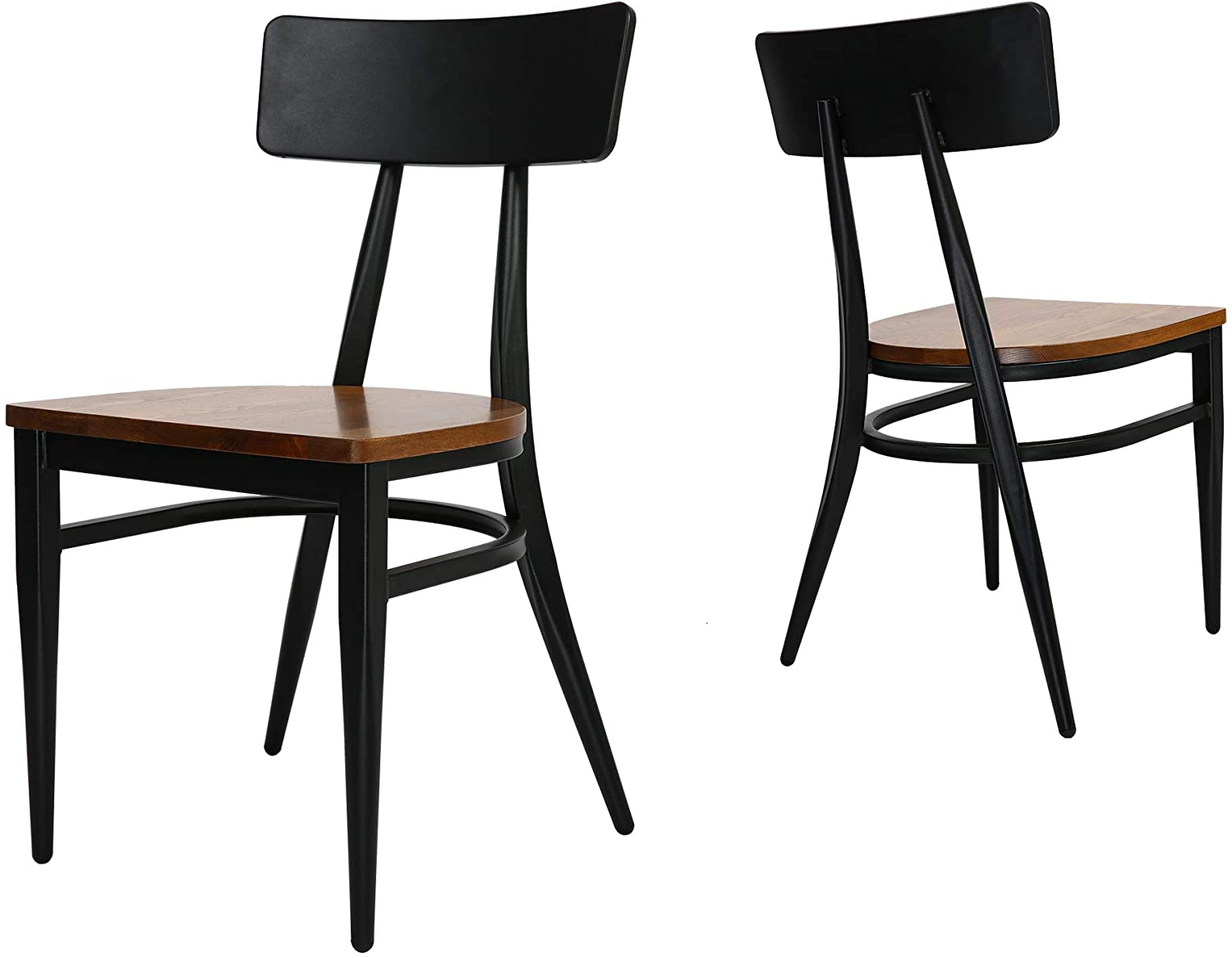 Set of 2 Kitchen Dining Chairs Wood Seat with Simple Back Metal Legs, π Back Black