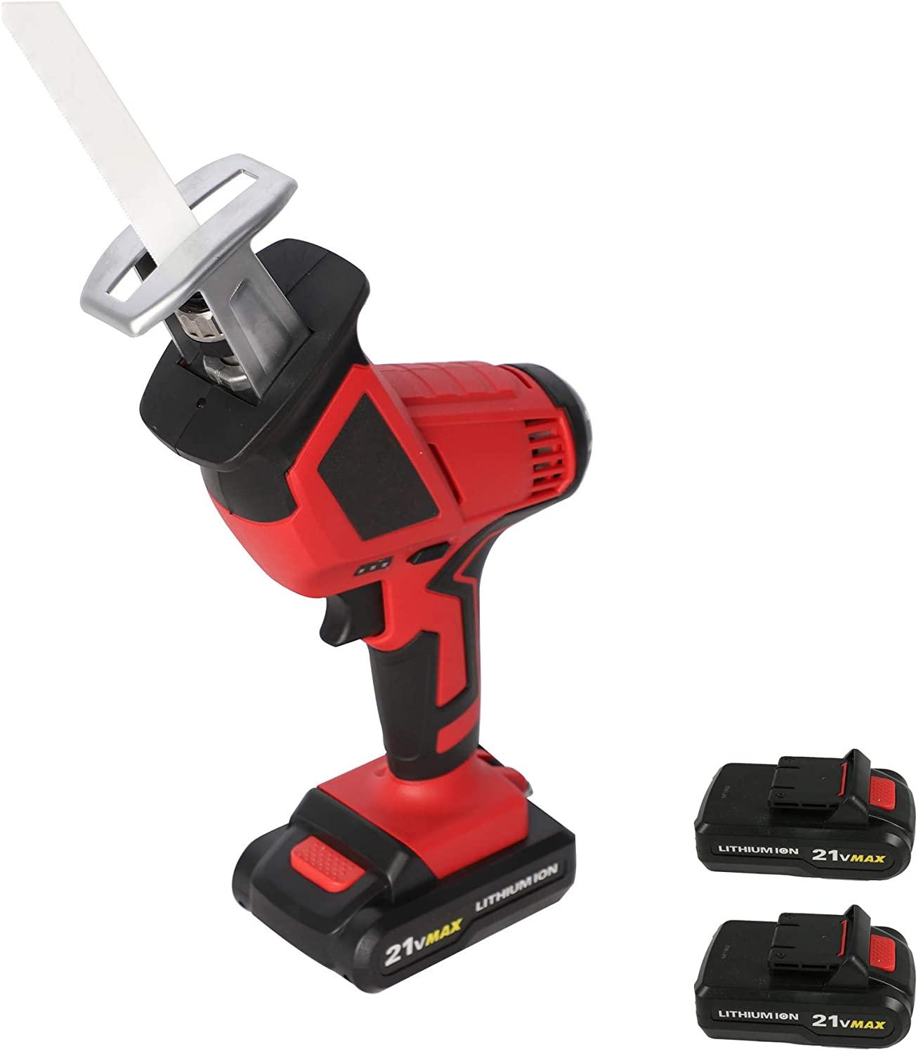 20-Volt Max Lithium-Ion Cordless Reciprocating Saw, w/2 Batteries, Portable & Lightweight One Hand Compact Reciprocating Saw kit w/Blades and Tool Case, for Outdoor Pruning, Wood, Plastic, Bone - Luckyermore