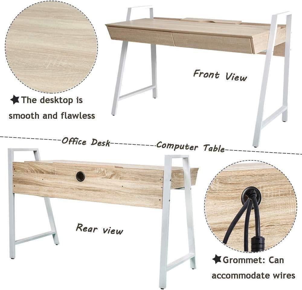 50" Computer Desk with 2 Drawers Wood Home Office Desk Work Table, White - Luckyermore