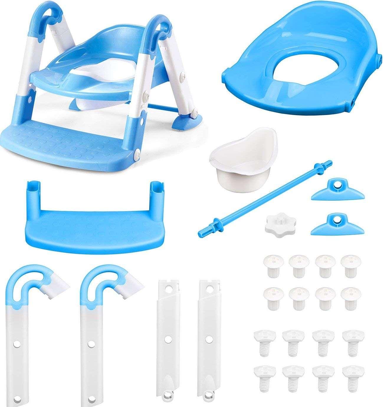3 in 1 Potty Training Seat with Adjustable Ladder, Kid’s Ladder Toilet Seat with Non-Slip Step Stool Ladder, Potty Training Ladder, Potty Chair