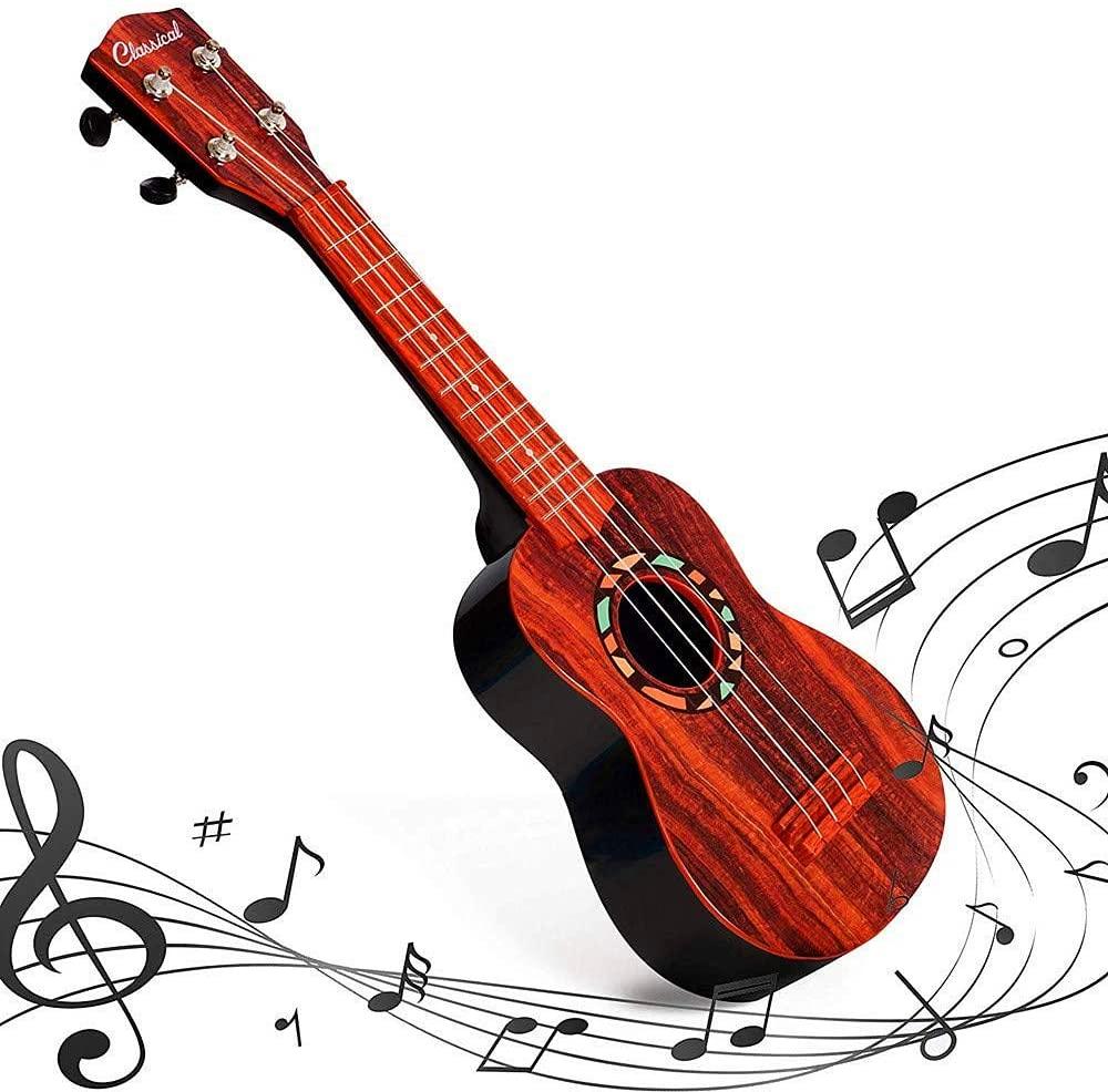 21" Faux Wood Ukulele Kids 4 String Acoustic Hawaiian Guitar Plastic Ukulele Guitar - Luckyermore