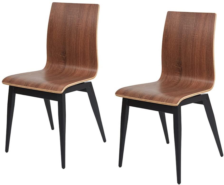 LUCKYERMORE Set of 4 Modern Kitchen Chairs with Wooden Seat and Metal Legs Dining Side Chair, Brown