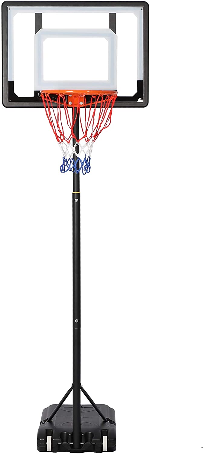 Portable Basketball Hoop Backboard System Stand Outdoor Sports Equipment Height Adjustable 6.5Ft-8.2Ft with Wheels for Kids