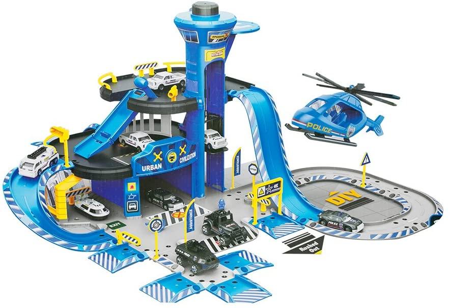 DIY Police Station Playset Educational Toy Service Station Parking Garage