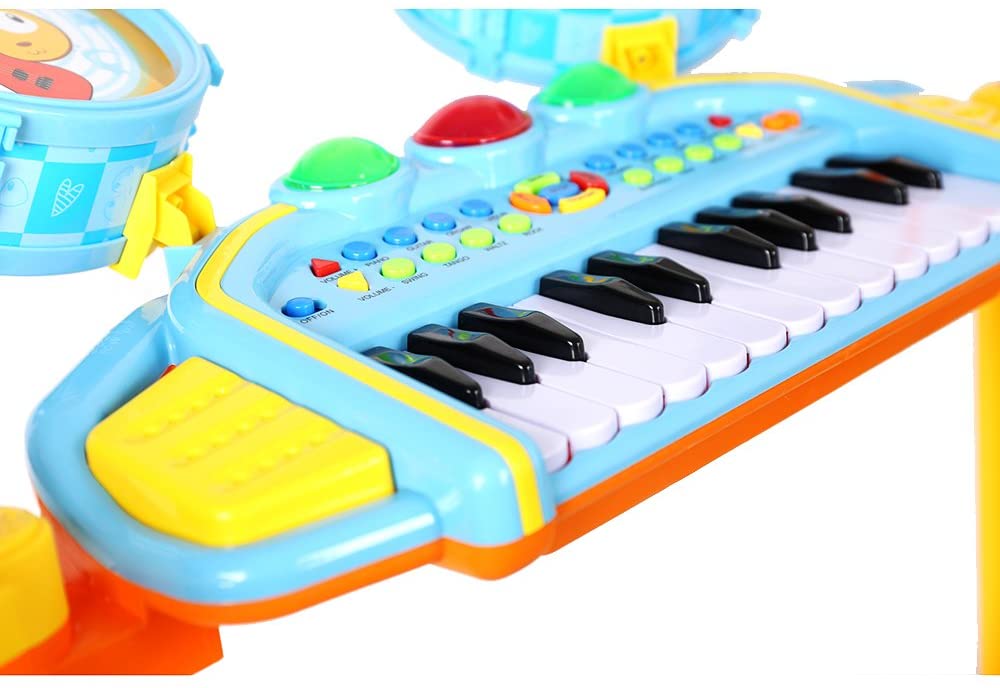 Musical Instrument Kids Jazz Drum Set with Electronic Keyboard Piano Bass Drum Pedal