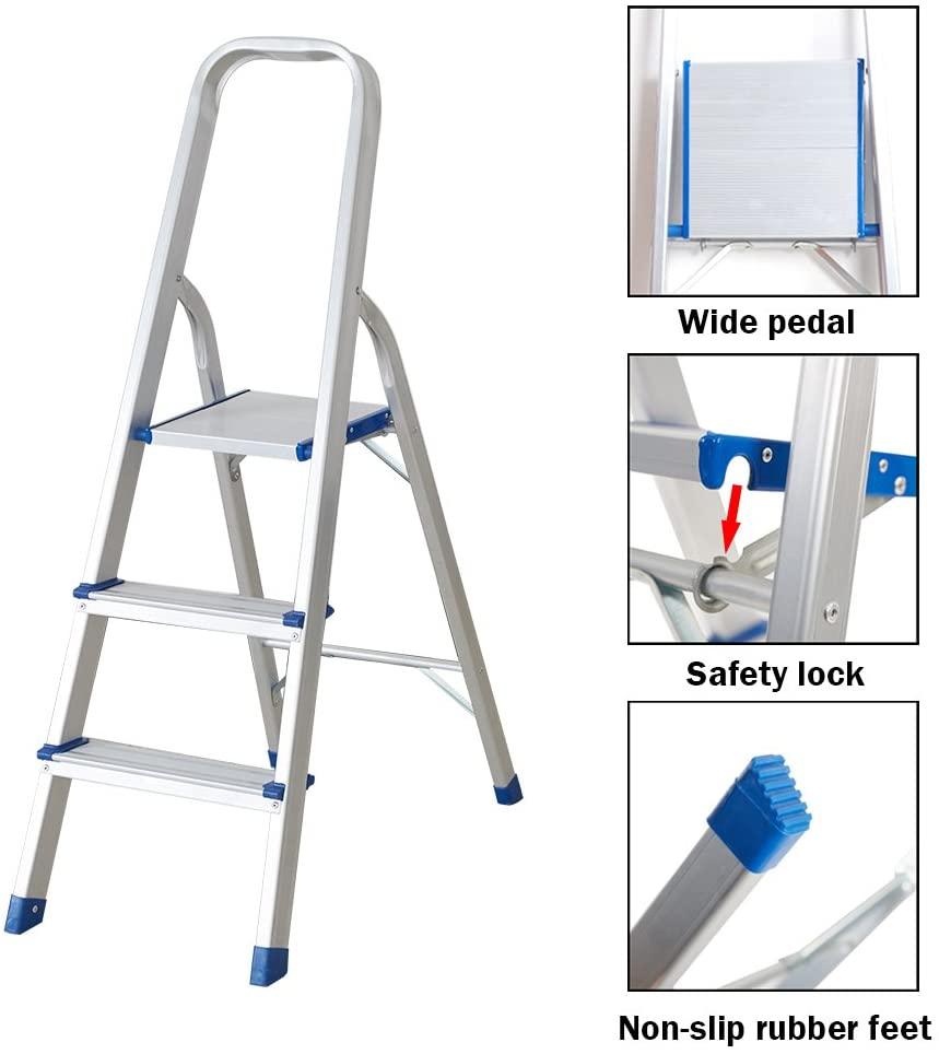 3 Step Ultra Lightweight Step Ladder 330lbs Capacity Aluminum Folding Stool Home Kitchen