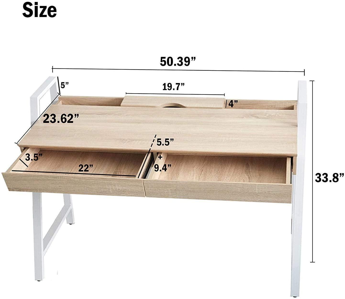 50" Computer Desk with 2 Drawers Wood Home Office Desk Work Table, White - Luckyermore
