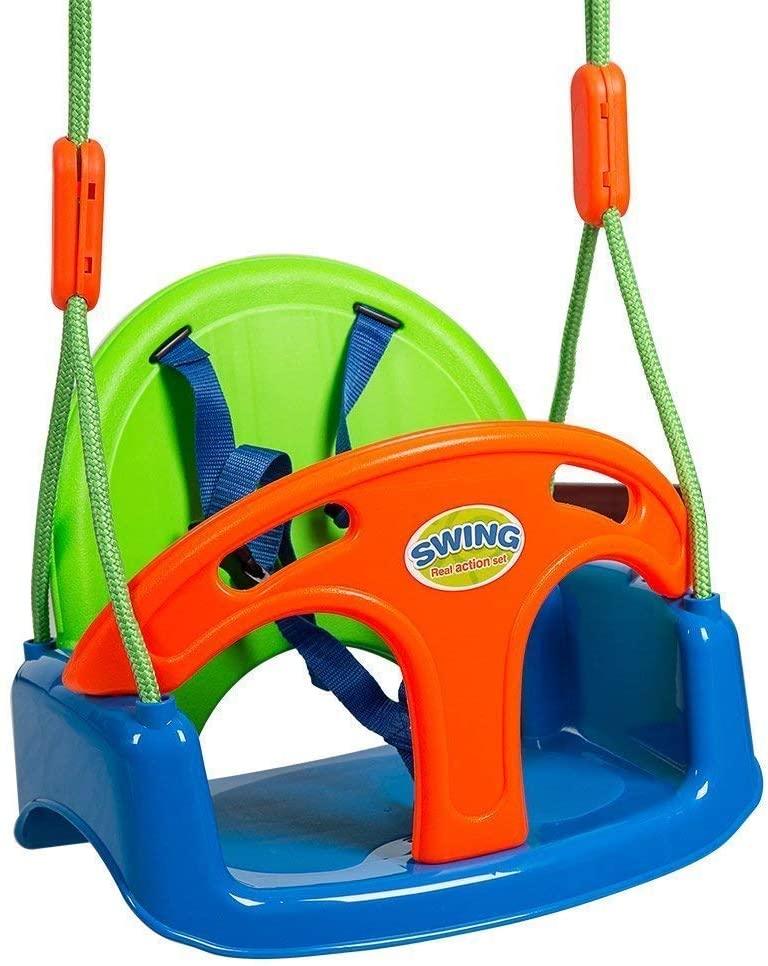 3 in 1 Baby Toddler Swing Set with Stand, Seat Belt and Metal Stand for Playground Indoor Backyard - Luckyermore