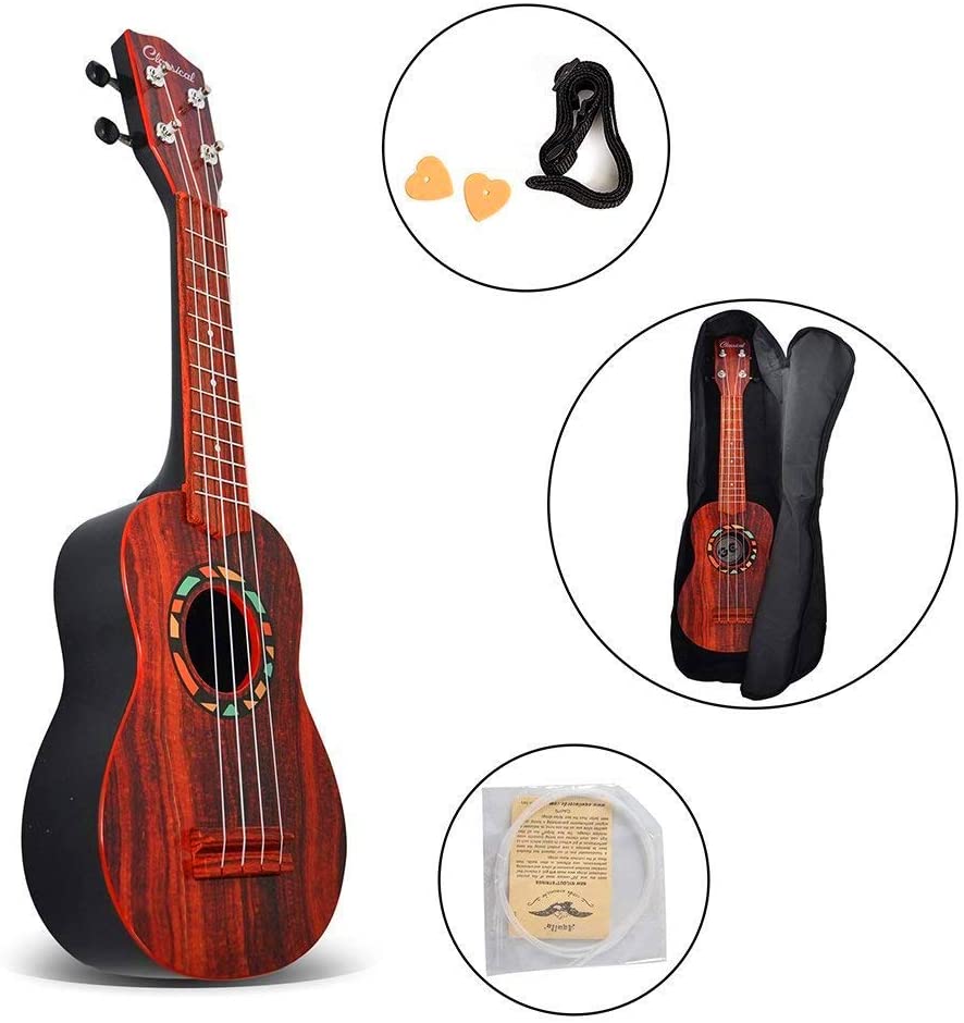 21" Faux Wood Ukulele Kids 4 String Acoustic Hawaiian Guitar Plastic Ukulele Guitar