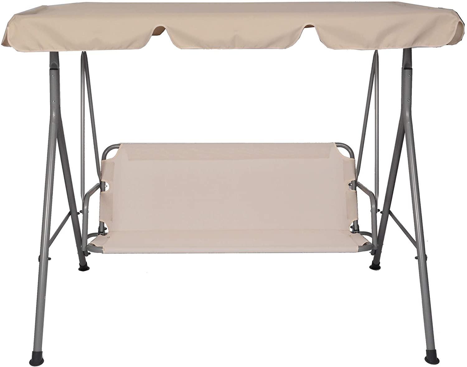 Patio Swing,3 Person Porch Swing with Stand and Waterproof Canopy All Weather Resistant Swing Bench (Beige)