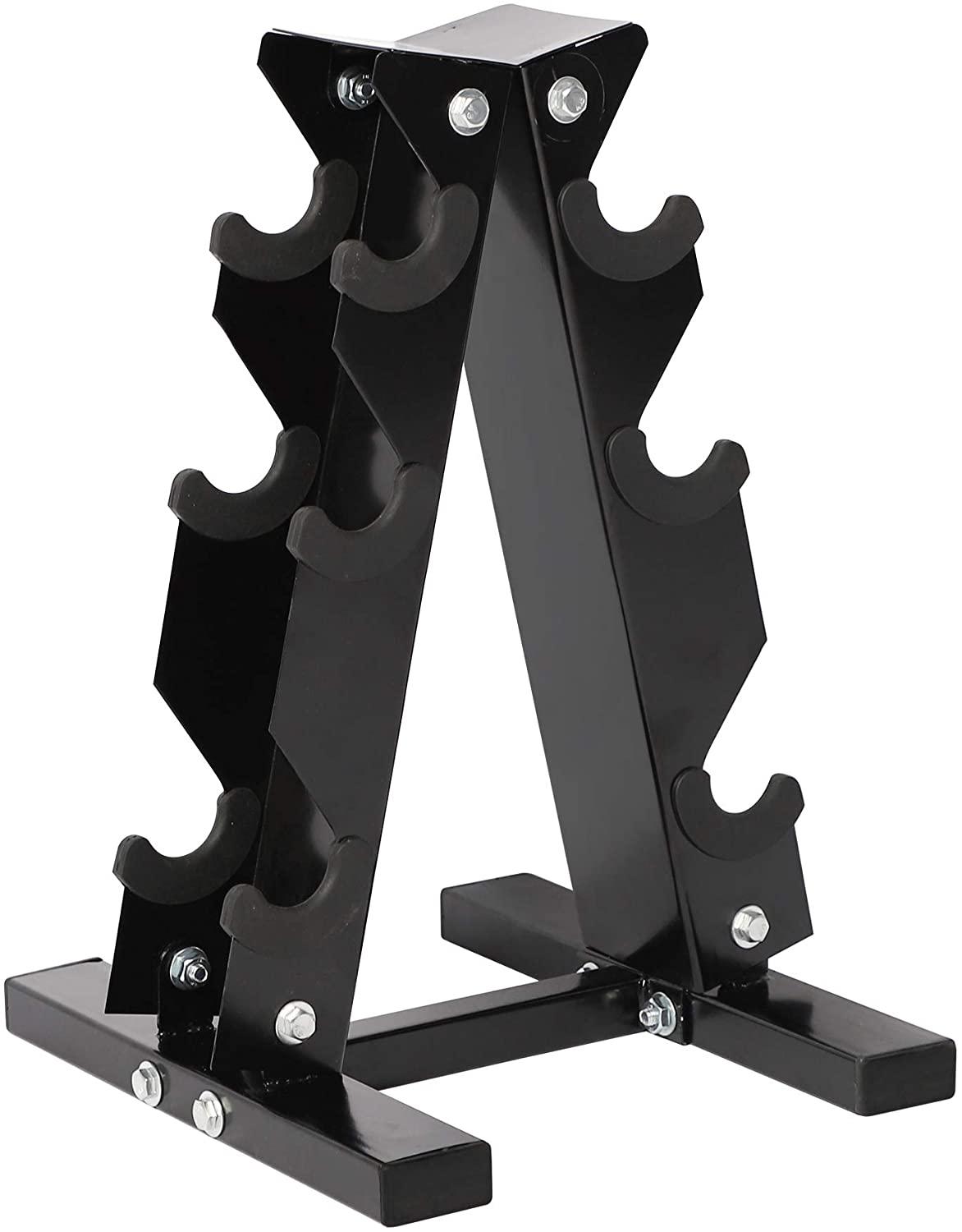 A-Frame Dumbbell Rack Stand Compact 3 Tier Free Weight Steel Dumbbell Storage Bracket for Home Gym (Black) - Luckyermore