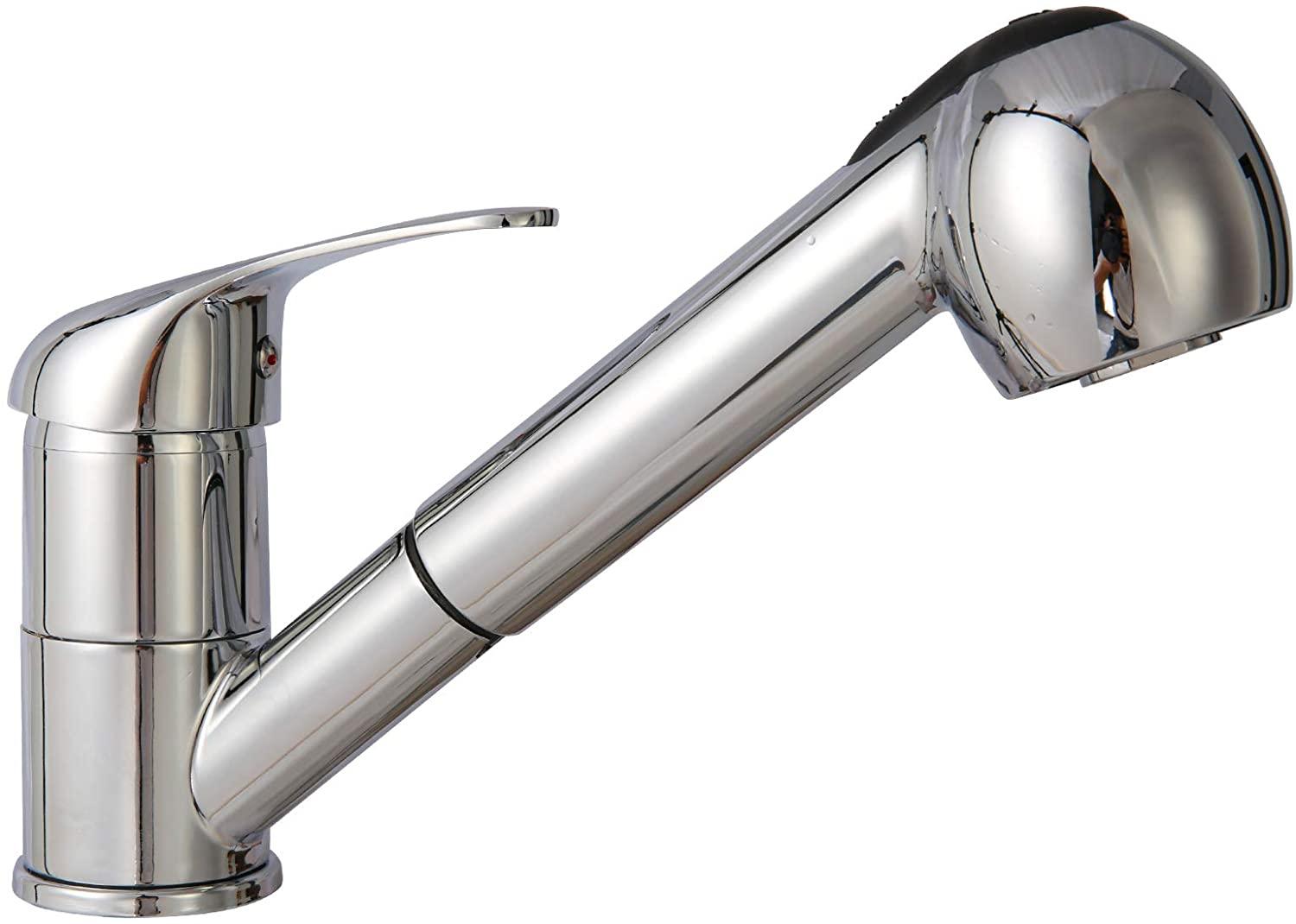 Pull Out Sprayer Single Hole Kitchen Sink Faucet, Single Handle Stainless Steel Tap for Bathroom Rv Wet Bar Sinks, Chrome - Luckyermore