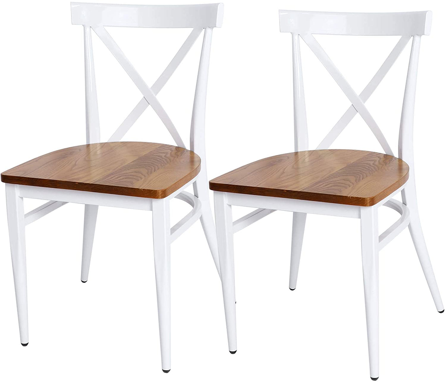 LUCKYERMORE Set of 2 Dining Side Chairs Solid Wood Chair Heavy Duty Metal Frame, X Back White