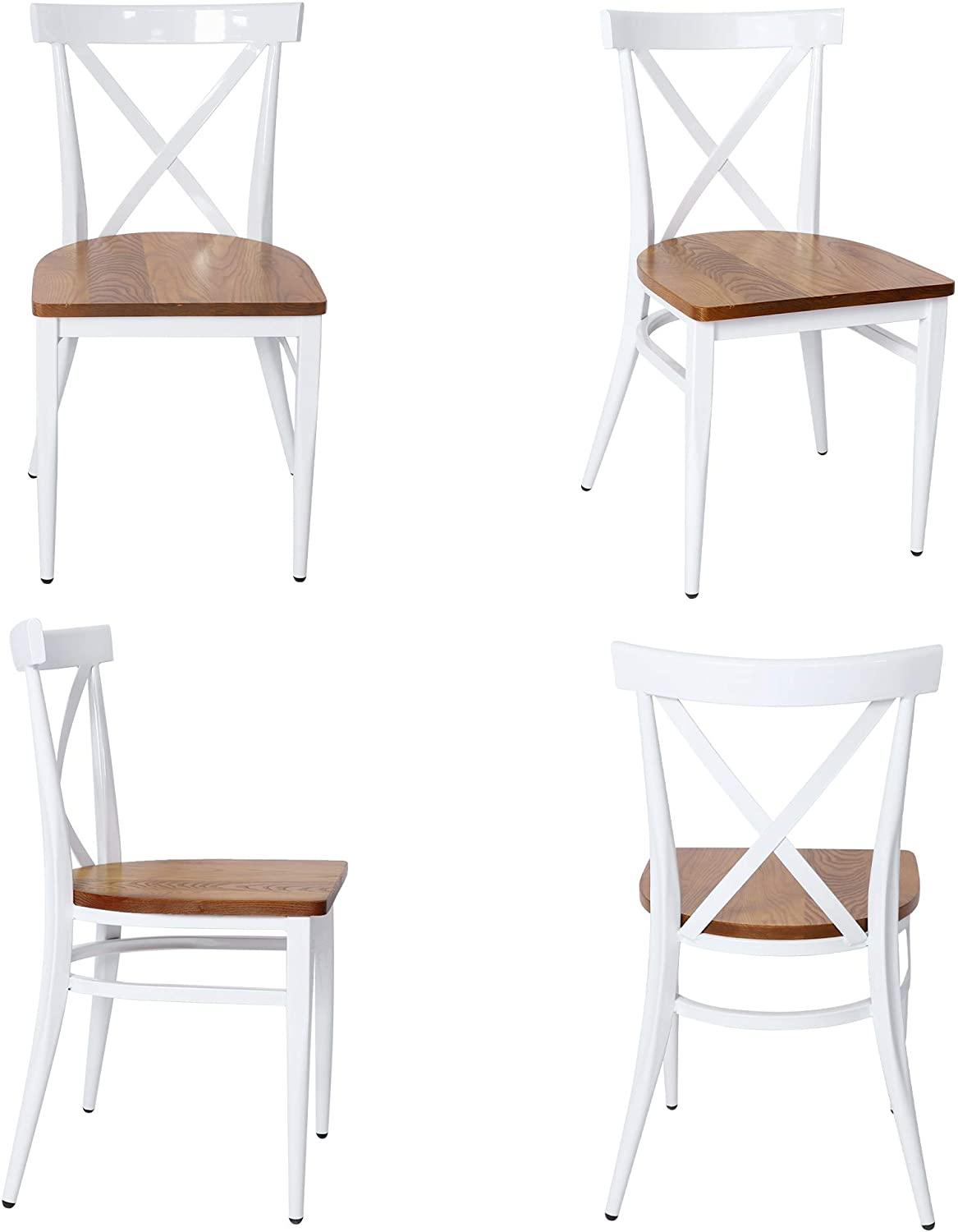 LUCKYERMORE Set of 2 Dining Side Chairs Solid Wood Chair Heavy Duty Metal Frame, X Back White