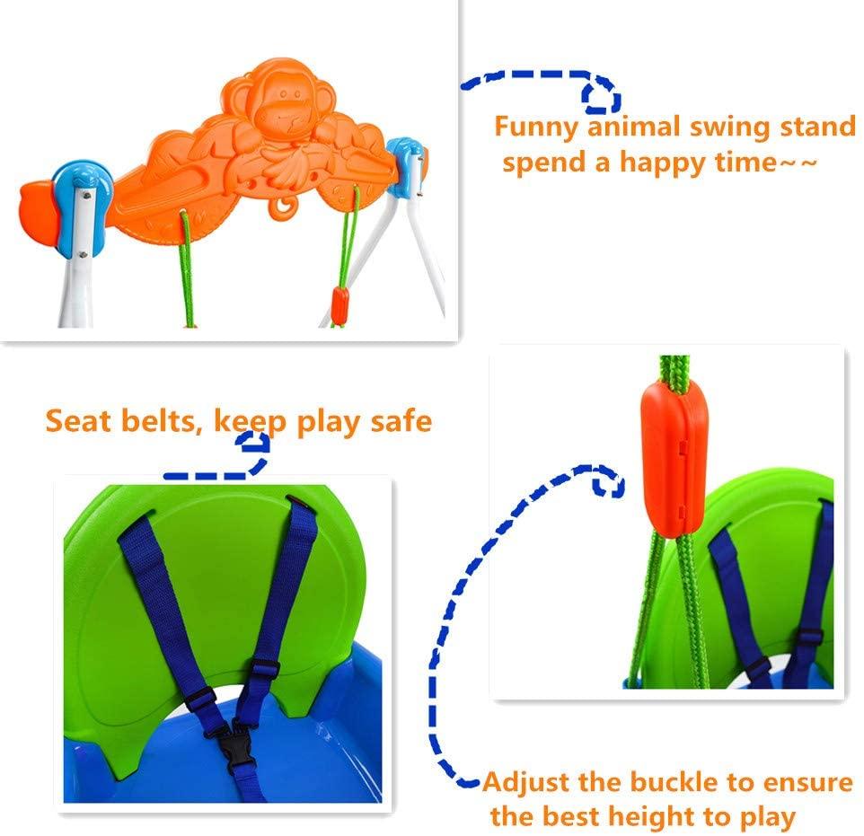 3 in 1 Baby Toddler Swing Set with Stand, Seat Belt and Metal Stand for Playground Indoor Backyard - Luckyermore
