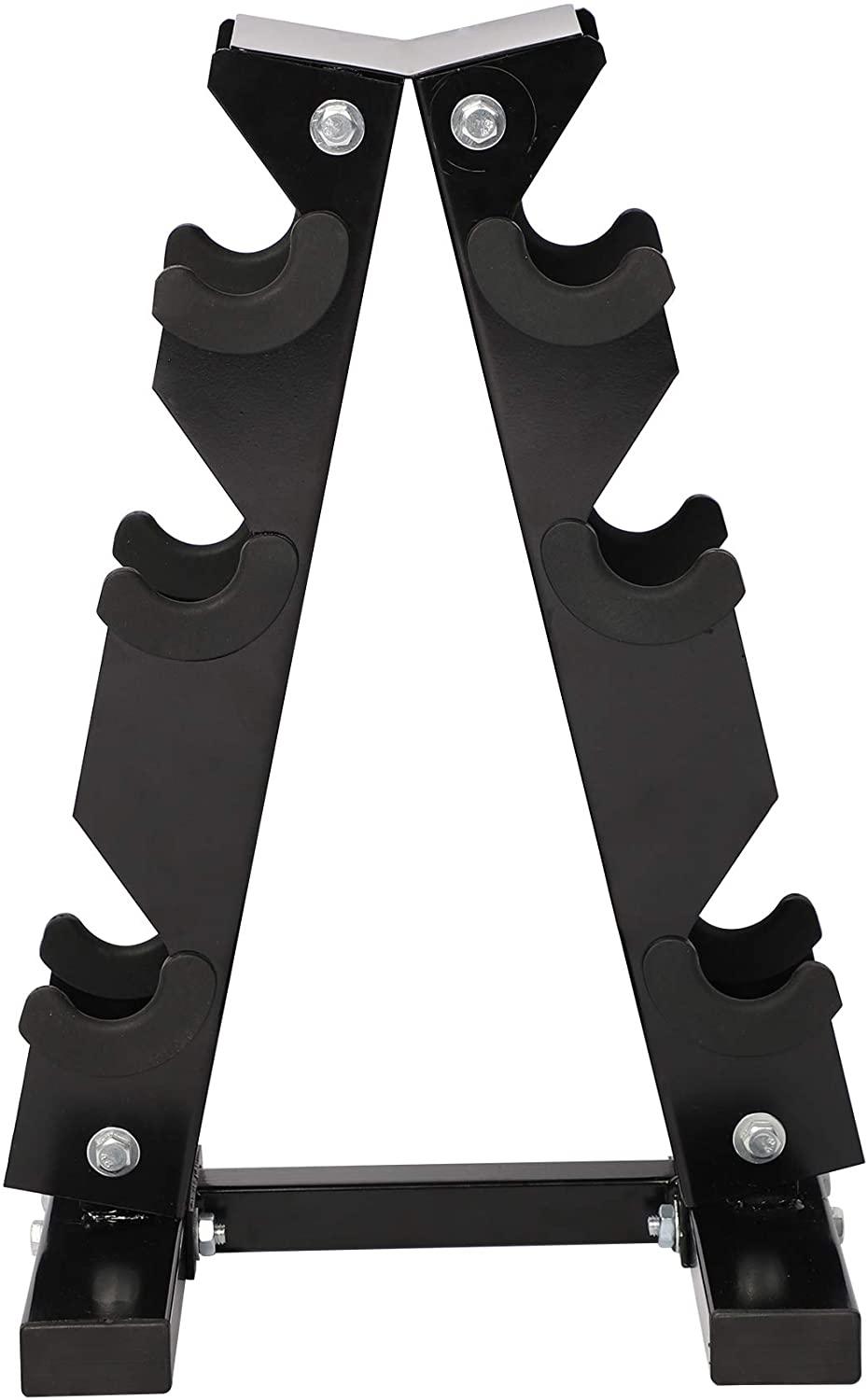 A-Frame Dumbbell Rack Stand Compact 3 Tier Free Weight Steel Dumbbell Storage Bracket for Home Gym (Black) - Luckyermore