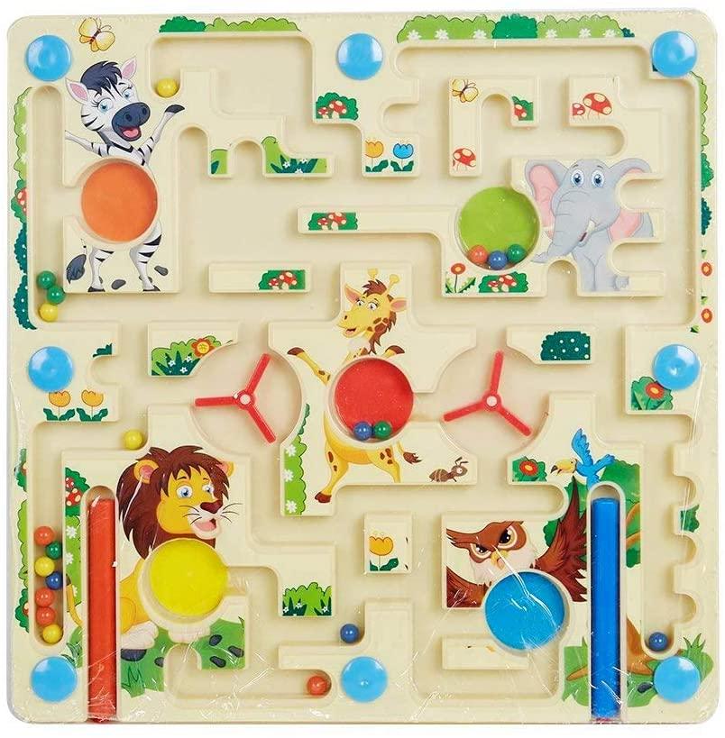 Magnetic Maze Family Kids 3 up 2-Sided Board Game Maze Puzzles,Animal Maze & Flying Chess