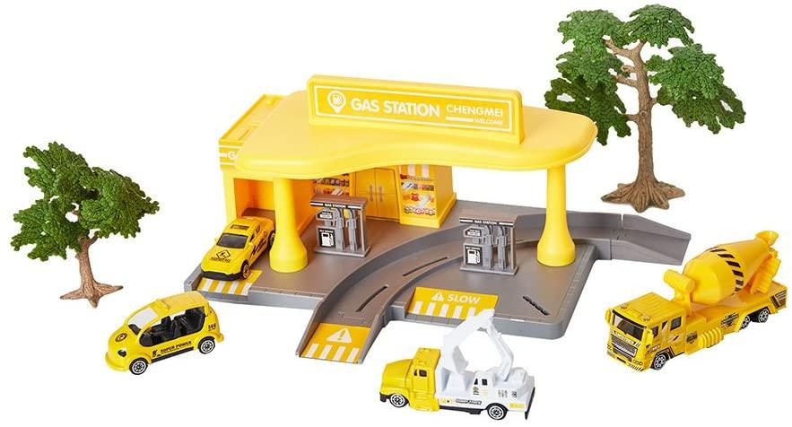 Yellow Gas Station Toy Playset Educational Toys for Kids 3 and up