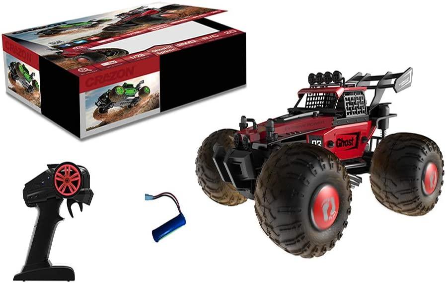 2.4GHz RC Off-Road DIY Vehicles 1:28 High Speed Climbing Truck Car，Replaceable Shell and Tire ，Green / Red Color - Luckyermore
