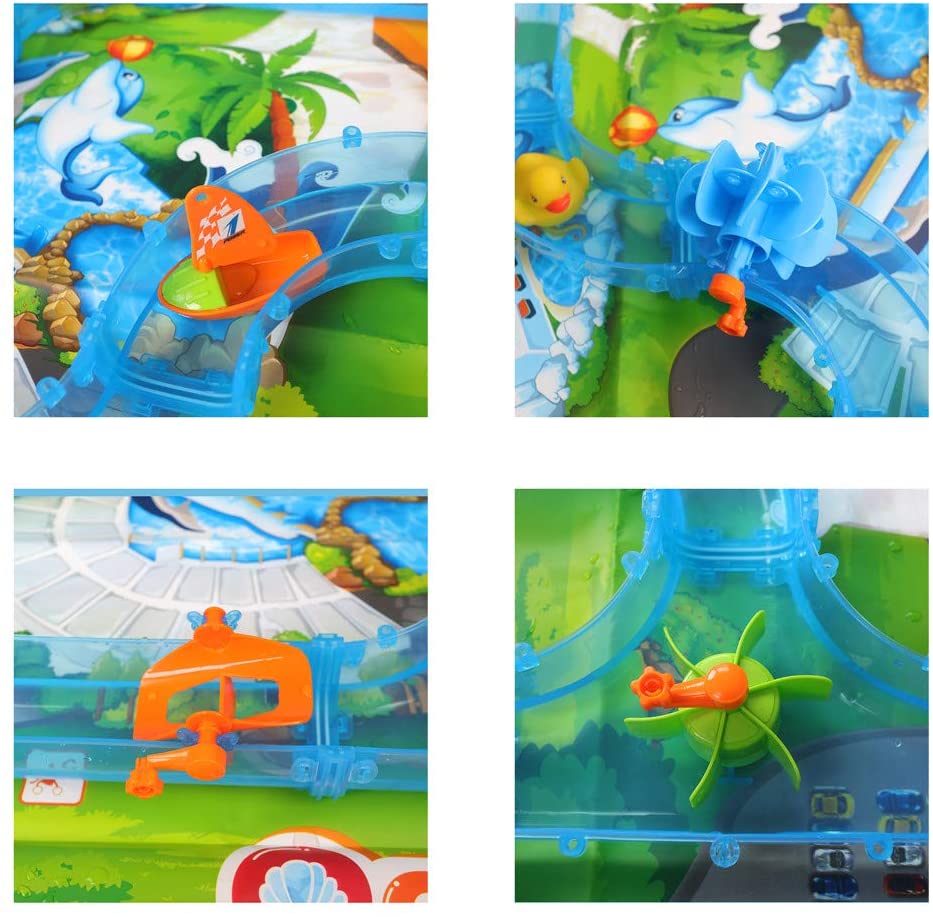 Water Fun Game 69Pcs Ocean Track Children's Playground Parenting Fishing Game - Summer Water Game Toddler Education Teaching and Learning of Ocean Sea Animals