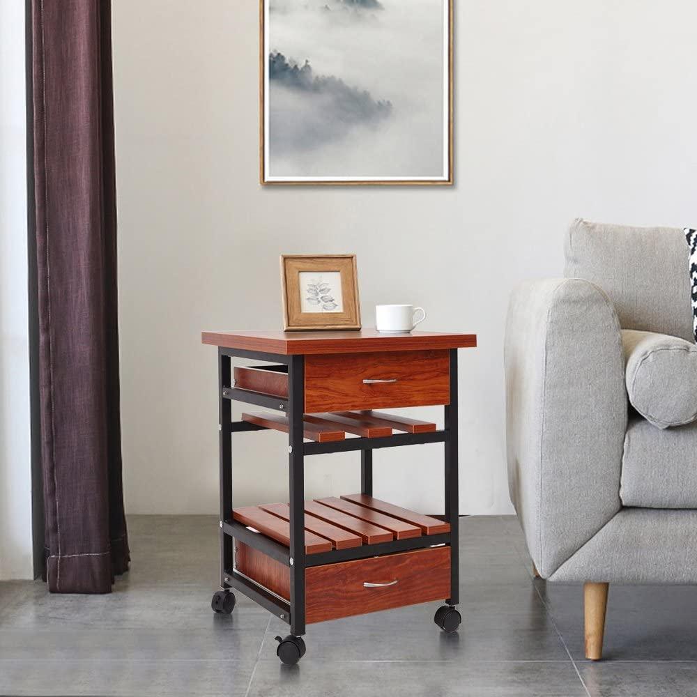 End Tables Night Stand with Drawers Rolling Wheel Storage Shelf Multipurpose Side Table for Living Room Bedroom Office, Walnut