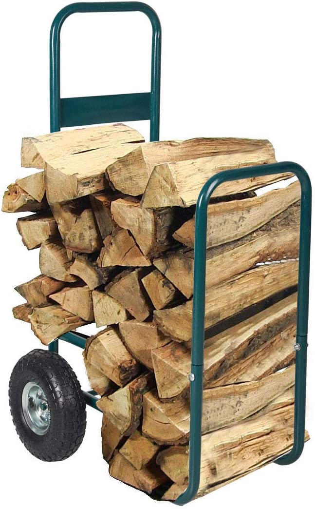Firewood Log Rack Carrier Cart Wood Rack Storage Mover with Rolling Wheel
