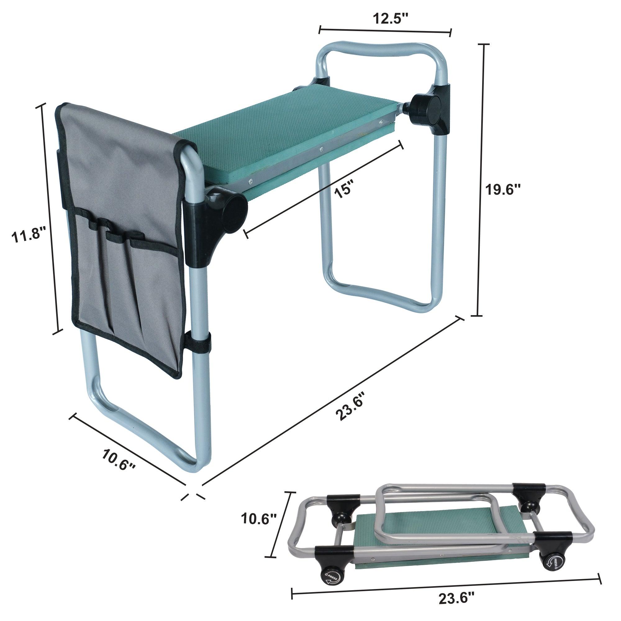 LUCKYERMORE Garden Kneeler Seat Stool with Tool Pocket and Soft EVA Kneeling Pad, Green