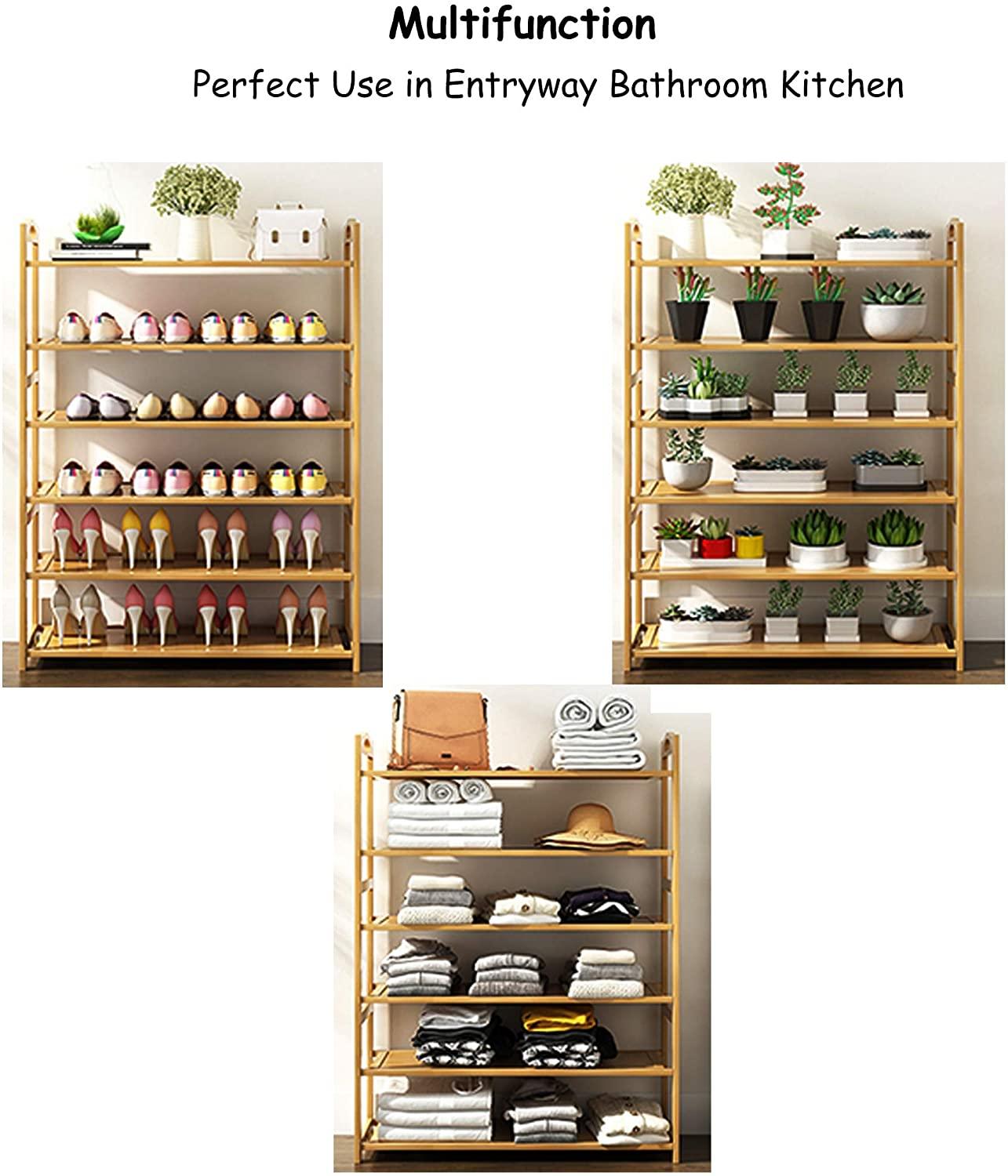 6-Tier Bamboo Shoe Rack Entryway Free Standing Shoe Shelf Storage Organizer for Home Office Bathroom, Plant Stand Bookshelf - Luckyermore