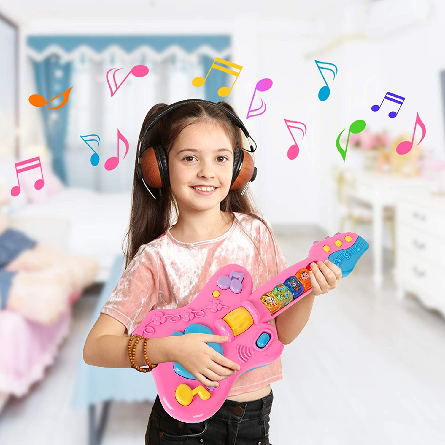 Guitar Toys for Toddler - Musical Instruments with Light and Music - Kids Preschool Early Education Play Toy for Boys Girls - Ages 12 Months and Up