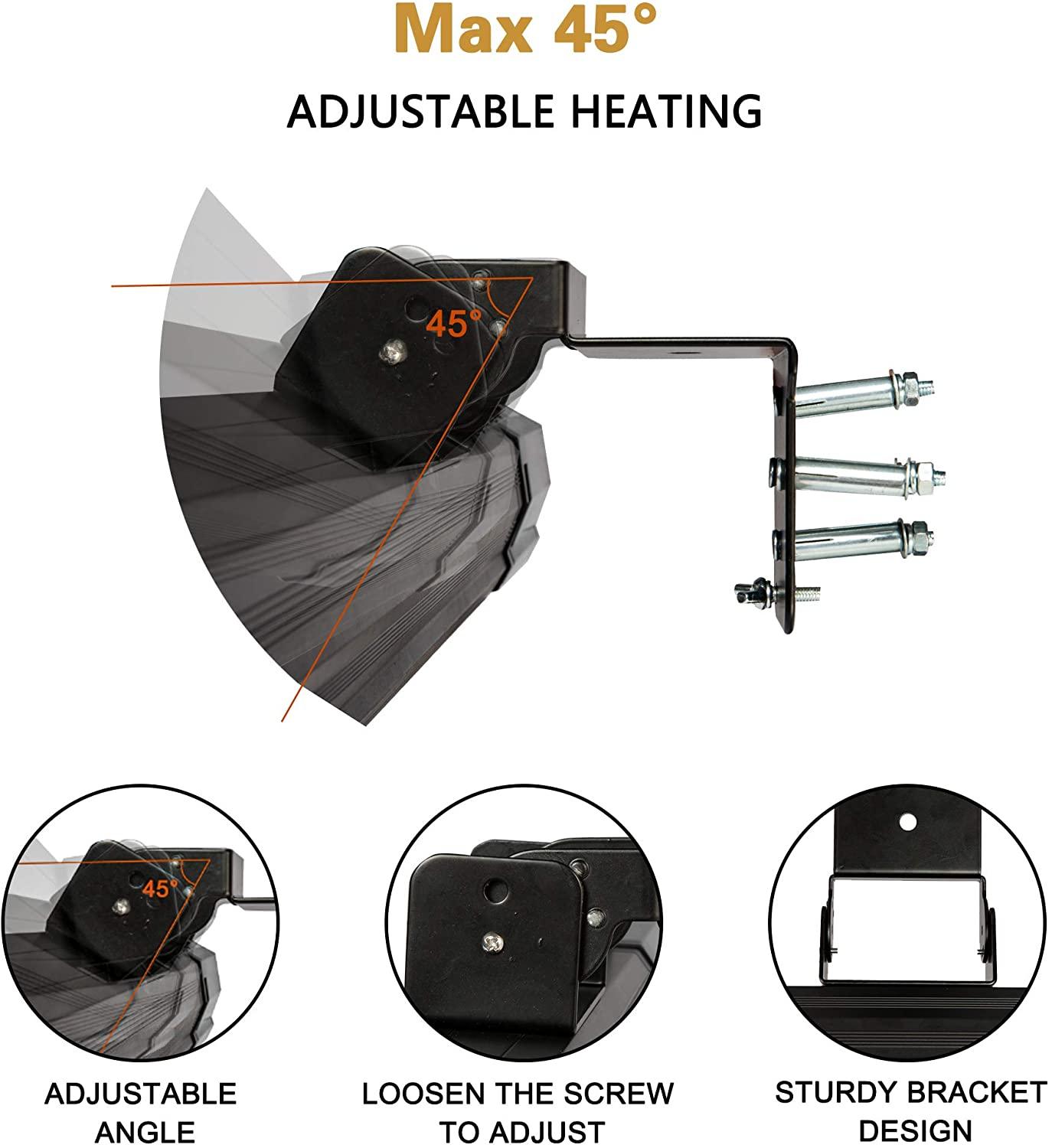 1500W Outdoor Patio Infrared Heater Electric Wall-Mounted with 2 Power Settings Remote Control Overheat Protection - Luckyermore