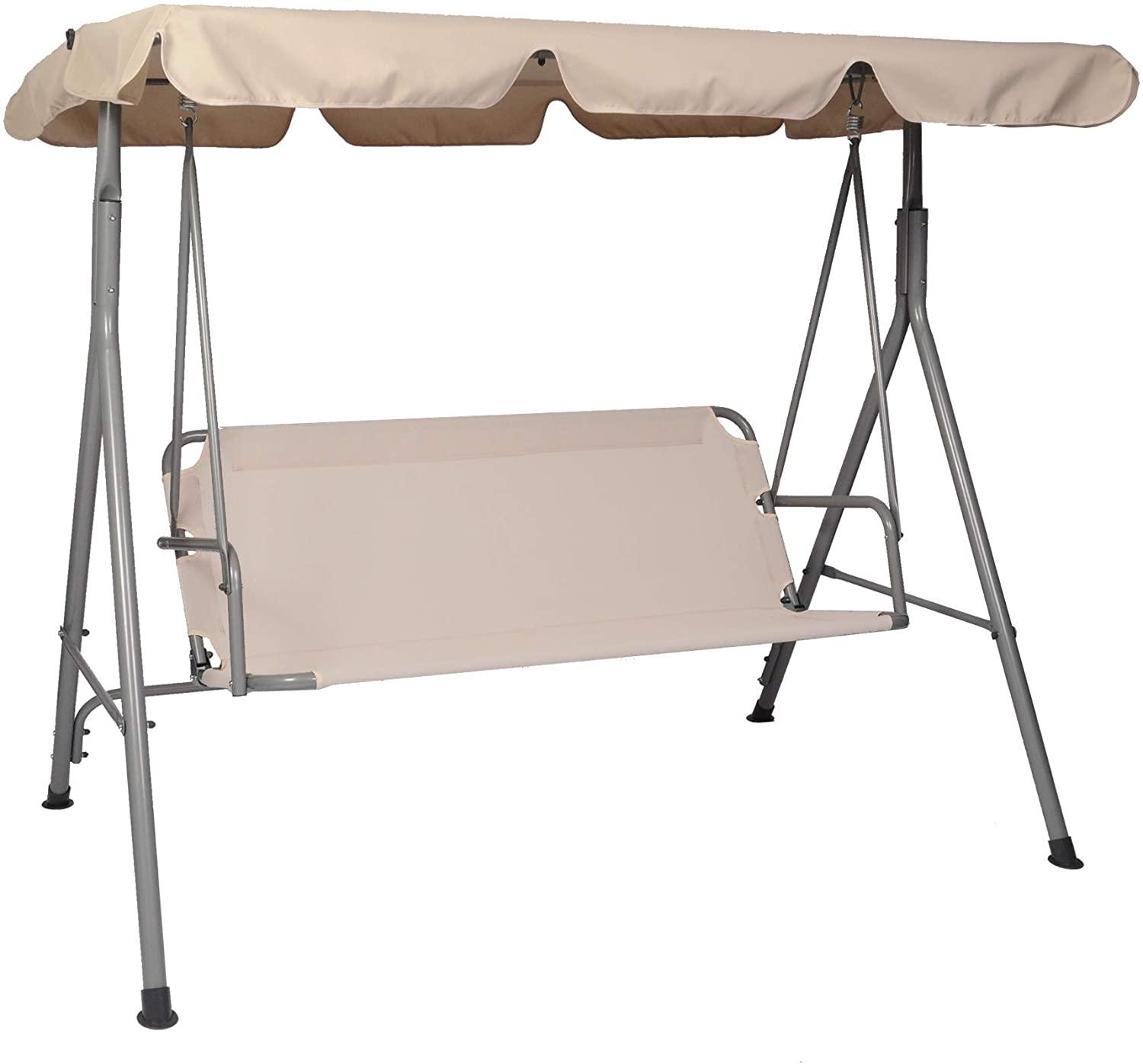 Patio Swing,3 Person Porch Swing with Stand and Waterproof Canopy All Weather Resistant Swing Bench (Beige)