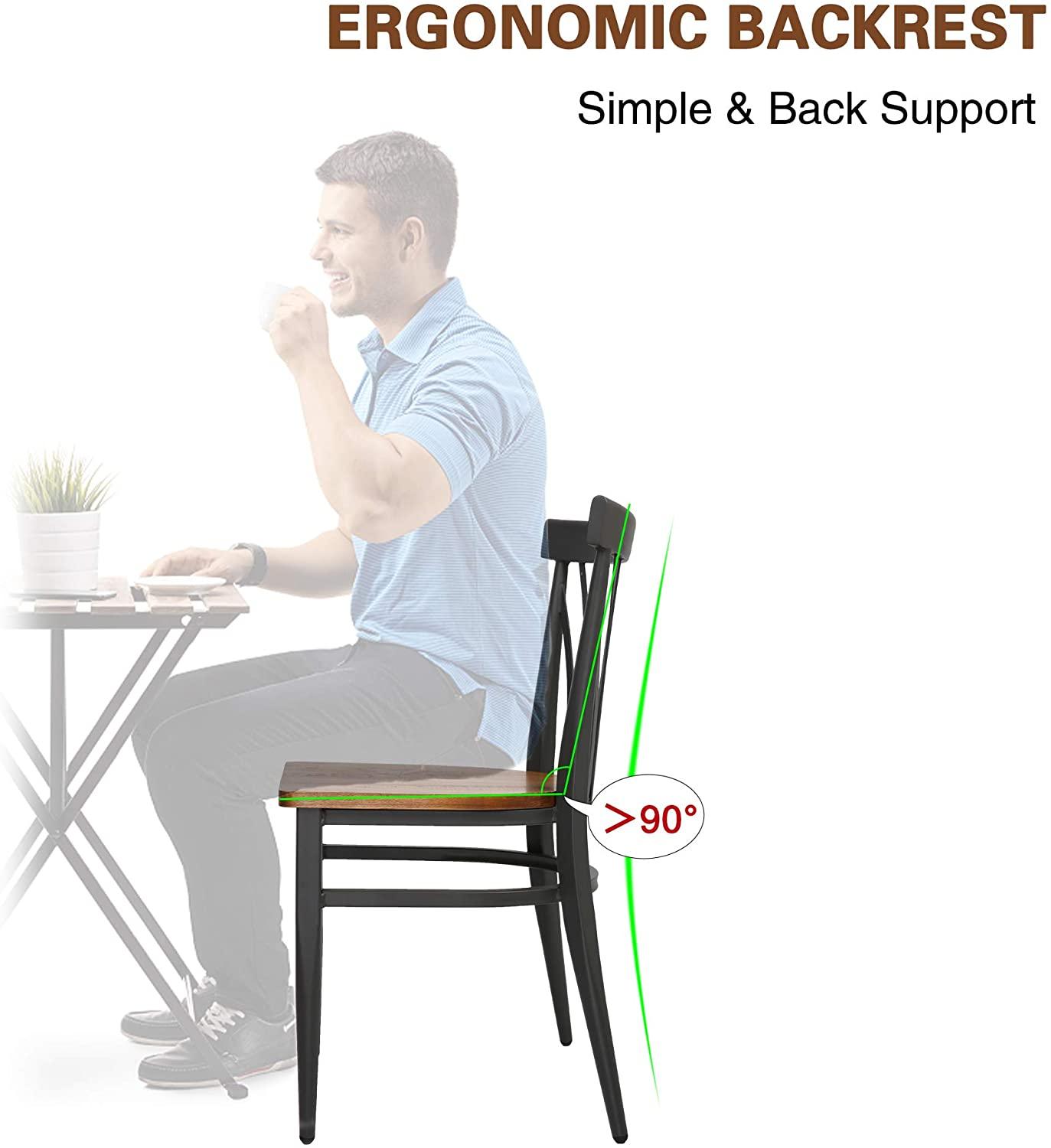 LUCKYERMORE Set of 2 Kitchen Dining Chairs Wood Seat with Metal Legs Fully Assembled, Curve V Back