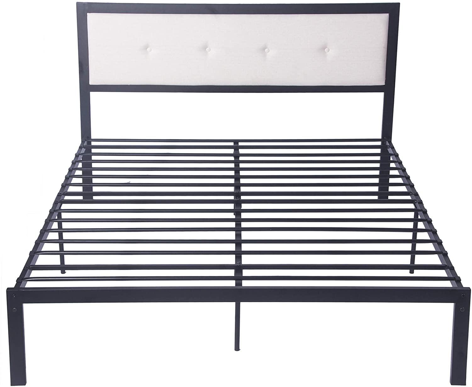 Platform Bed Frame Queen 11 Inch Upholstered Headbord Wood Slat Support Metal Frame Heavy Duty Bed Frame for Bedroom,No Box Spring Needed